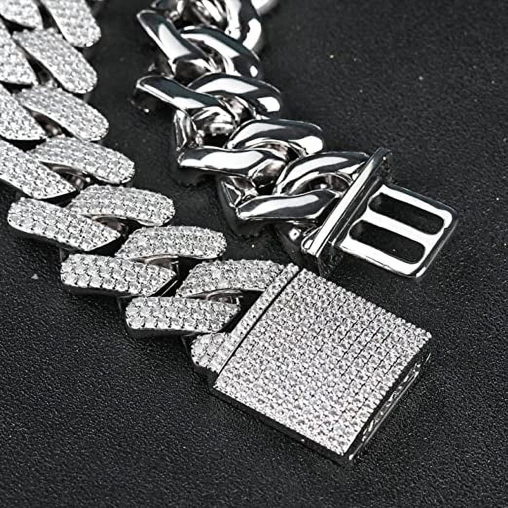 14k Gold/White Gold Plated Miami Bling Chain Lab Diamond Luxury Choker Chain Necklaces Jewelry. 20mm Hip Hop Iced Out Cuban Link Chain Necklace