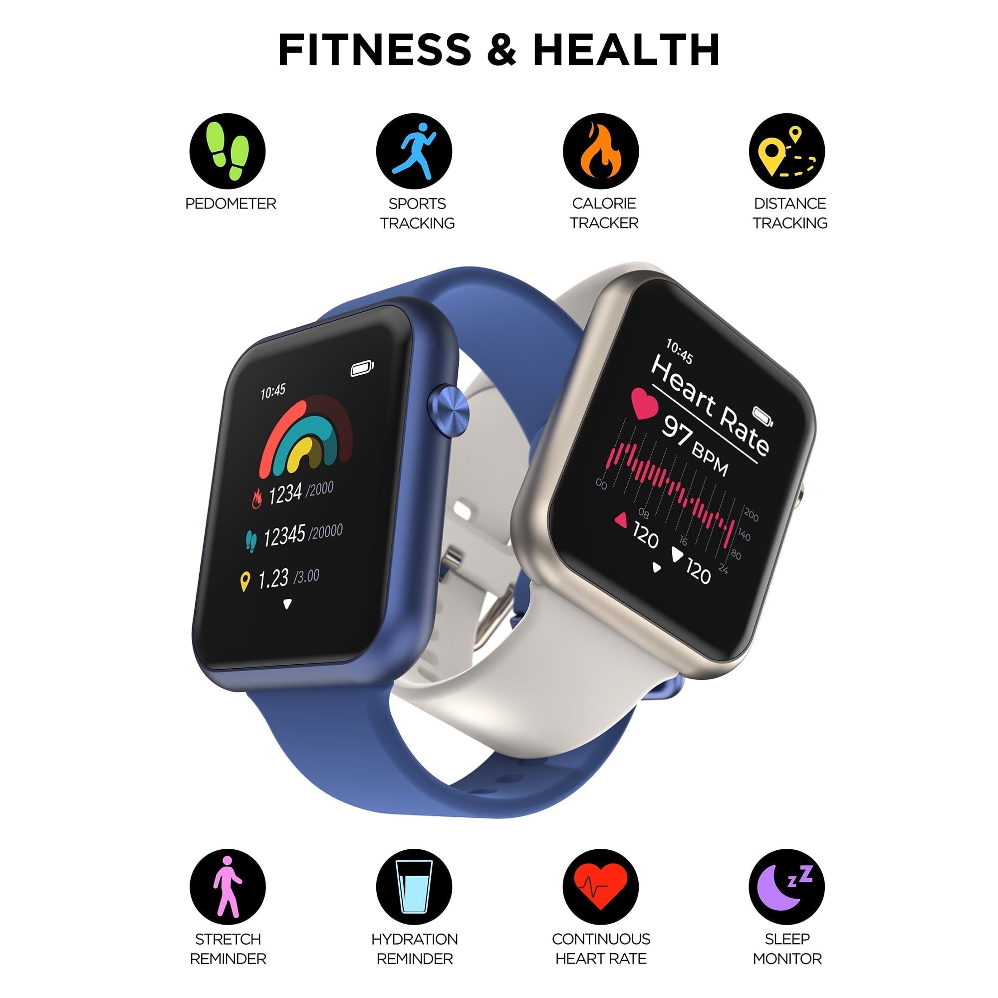 iTech Fusion 3 Unisex Adult Rectangular Smart Watch, Black, Silicone Strap