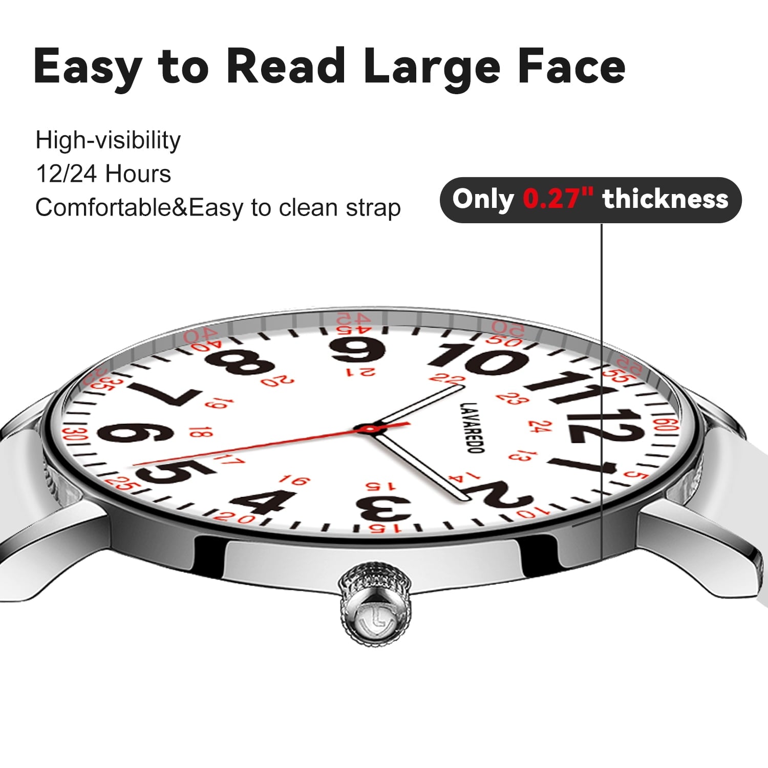 Watches for Women Ultra-Thin Waterproof Nurse Watch with Silicone Band,Military Time Luminous Easy Read Dial Watch Birthday Gift for Women Men