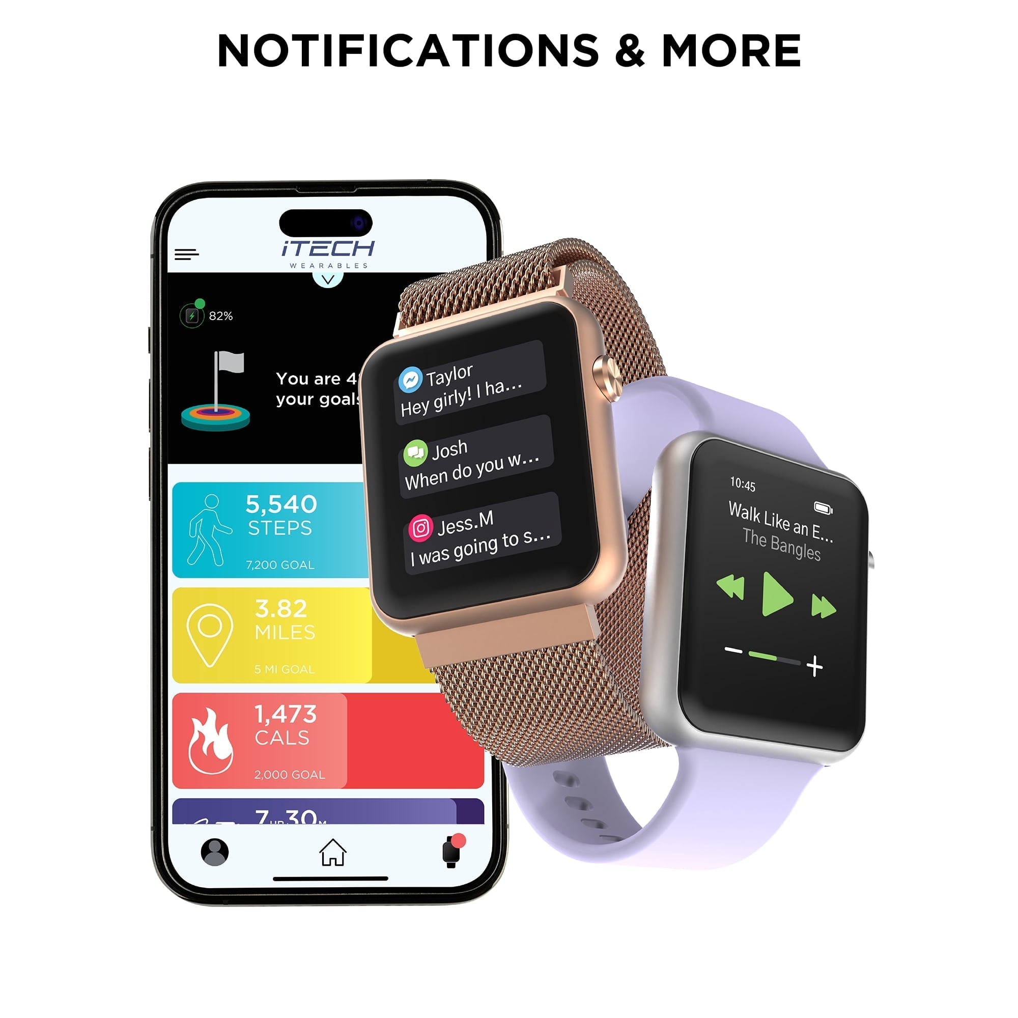 iTech Fusion 3 Unisex Adult Rectangular Smart Watch, Black, Silicone Strap