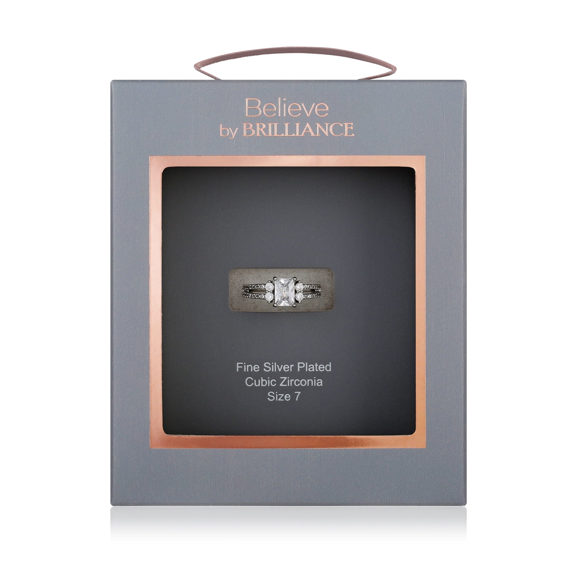 Women's Believe in Brilliance Fine Silver Plate AAA CZ Engagement Ring in Size 7