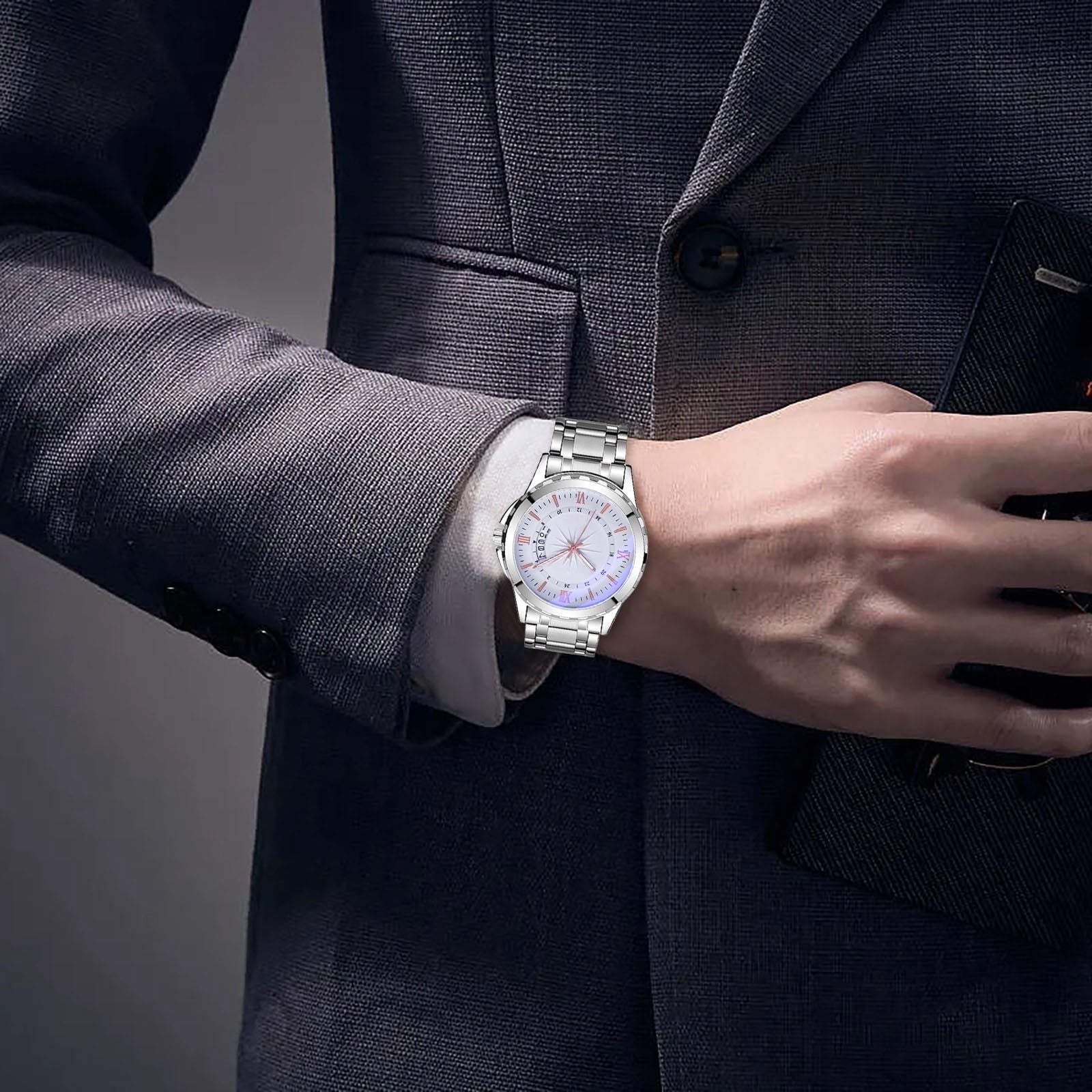 Obersheen Watches for Men Mens Watches Men's Classic Casual Quartz Watch Night Light Hand Stainless Business Steel Strap Roman Numerals Date Watch