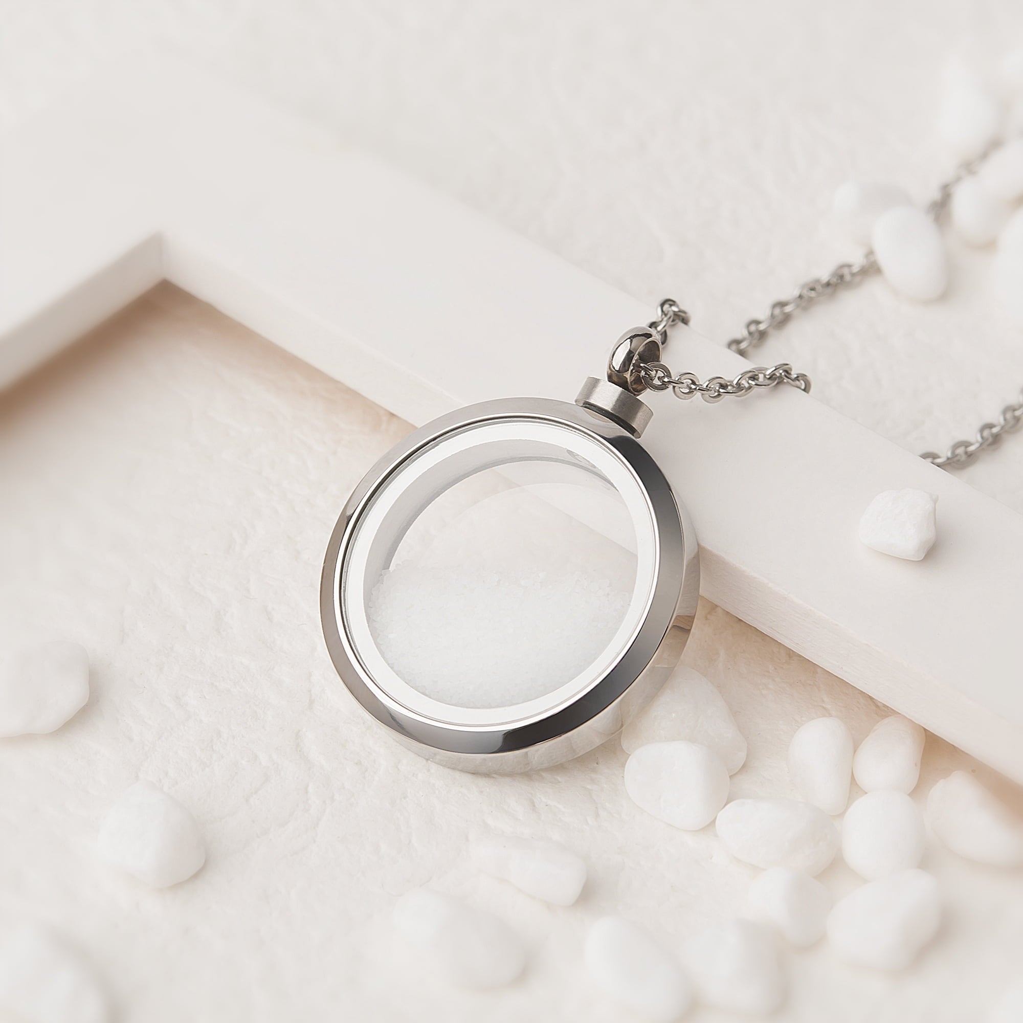 Anavia Collar con Medallón de Cristal con Memoria Collar Conmemorativo para Cenizas, Medallón con Forma de Urna de Cristal, Joyería Conmemorativa para Cabello O Medallón de Flores Secas