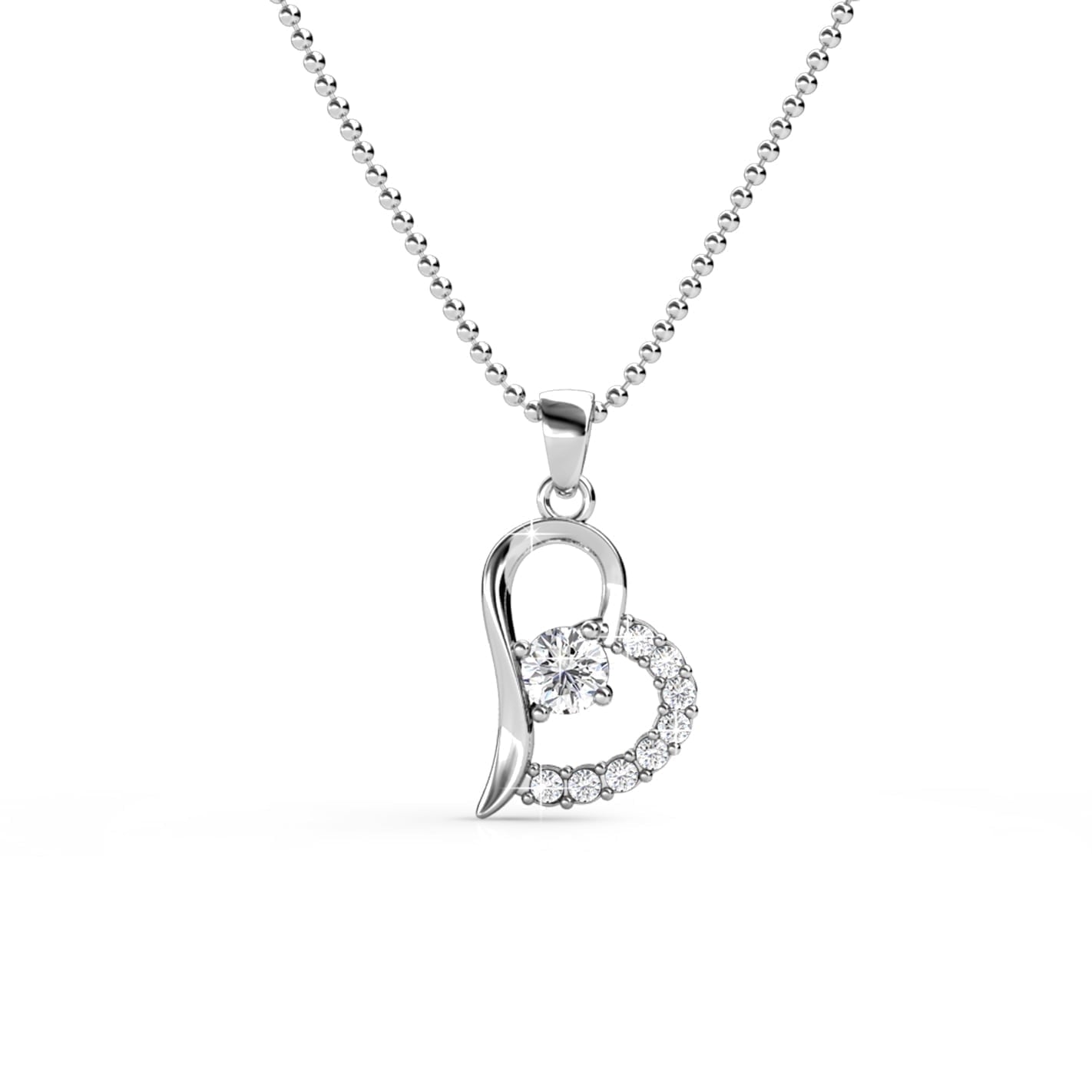 Cate & Chloe Laila 18k White Gold Plated Heart pendant Necklace with Swarovski Crystals for Women