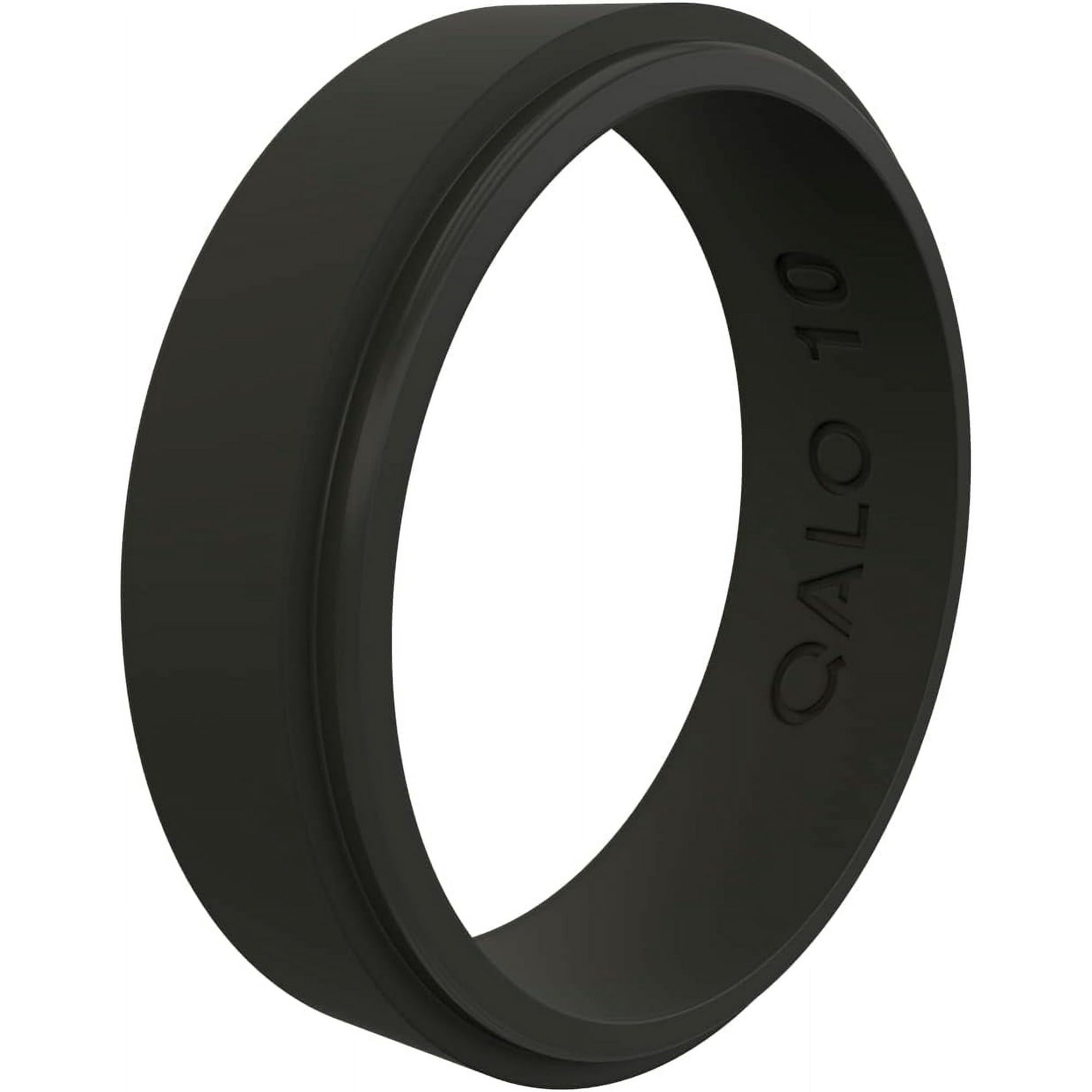 QALO Men & Women's Rubber Silicone Ring, Narrow Polished Step Edge Rubber Wedding Band, Breathable, Durable Unisex Engagement Silicone Ring, 6.5mm Wide 2mm Thick, Black, Size 13